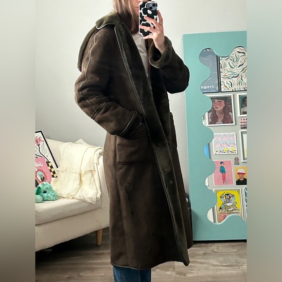 Vintage Portrait Green/Brown Faux Fur Heavy Warm Jacket - Picture 2 of 4